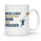 Drachensteigen Tasse mit Spruch Mein Leben besteht aus Wind  – Weiß [farbe:weiß]