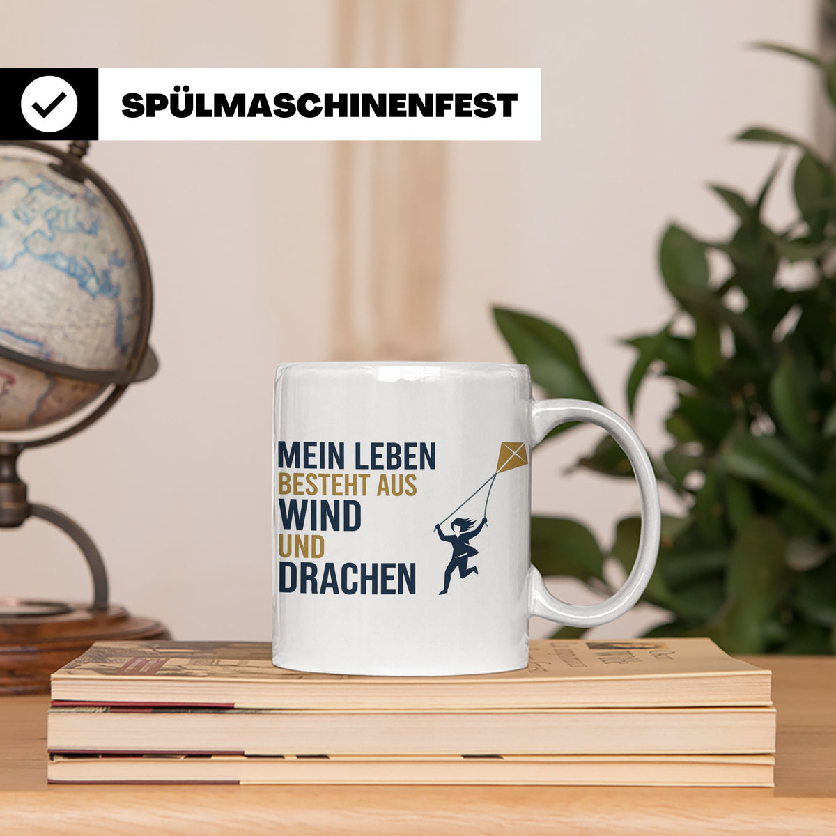 Drachensteigen Tasse mit Spruch Mein Leben besteht aus Wind  – Weiß [farbe:weiß]