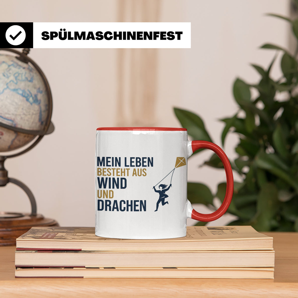 Drachensteigen Tasse mit Spruch Mein Leben besteht aus Wind  – Rot [farbe:rot]