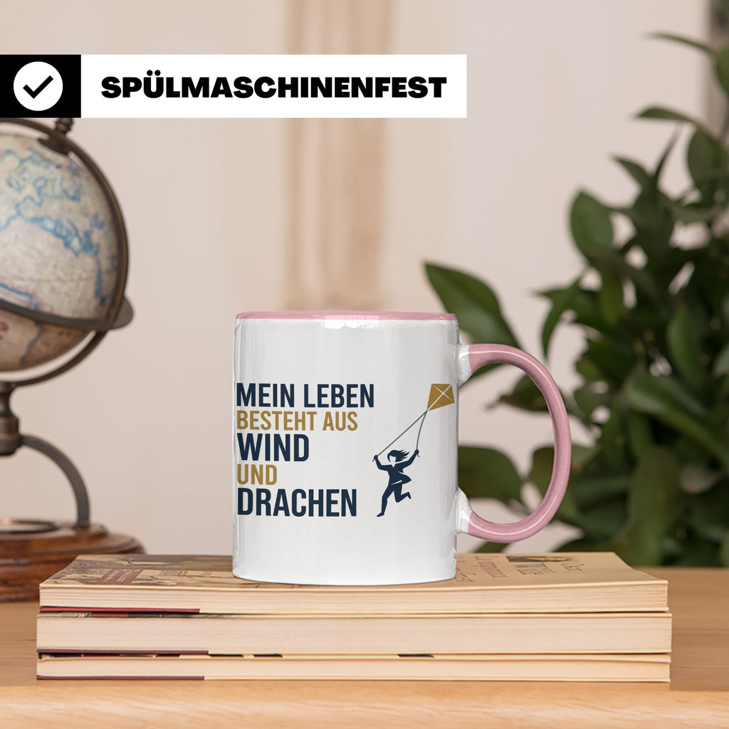 Drachensteigen Tasse mit Spruch Mein Leben besteht aus Wind  – Rosa [farbe:rosa]