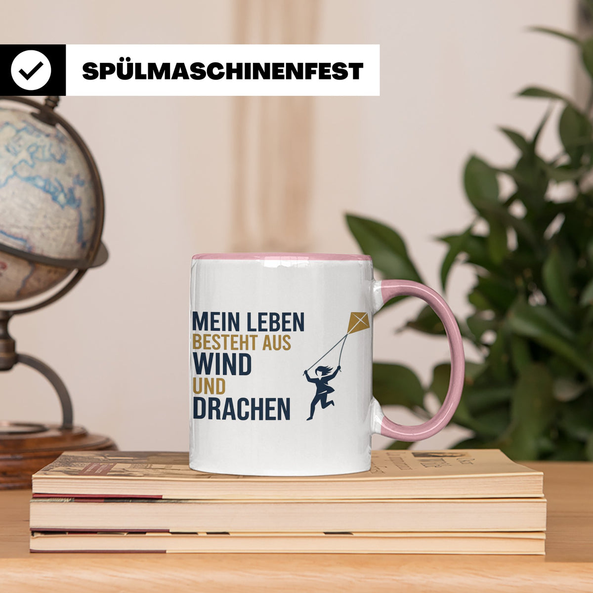 Drachensteigen Tasse mit Spruch Mein Leben besteht aus Wind  – Rosa [farbe:rosa]