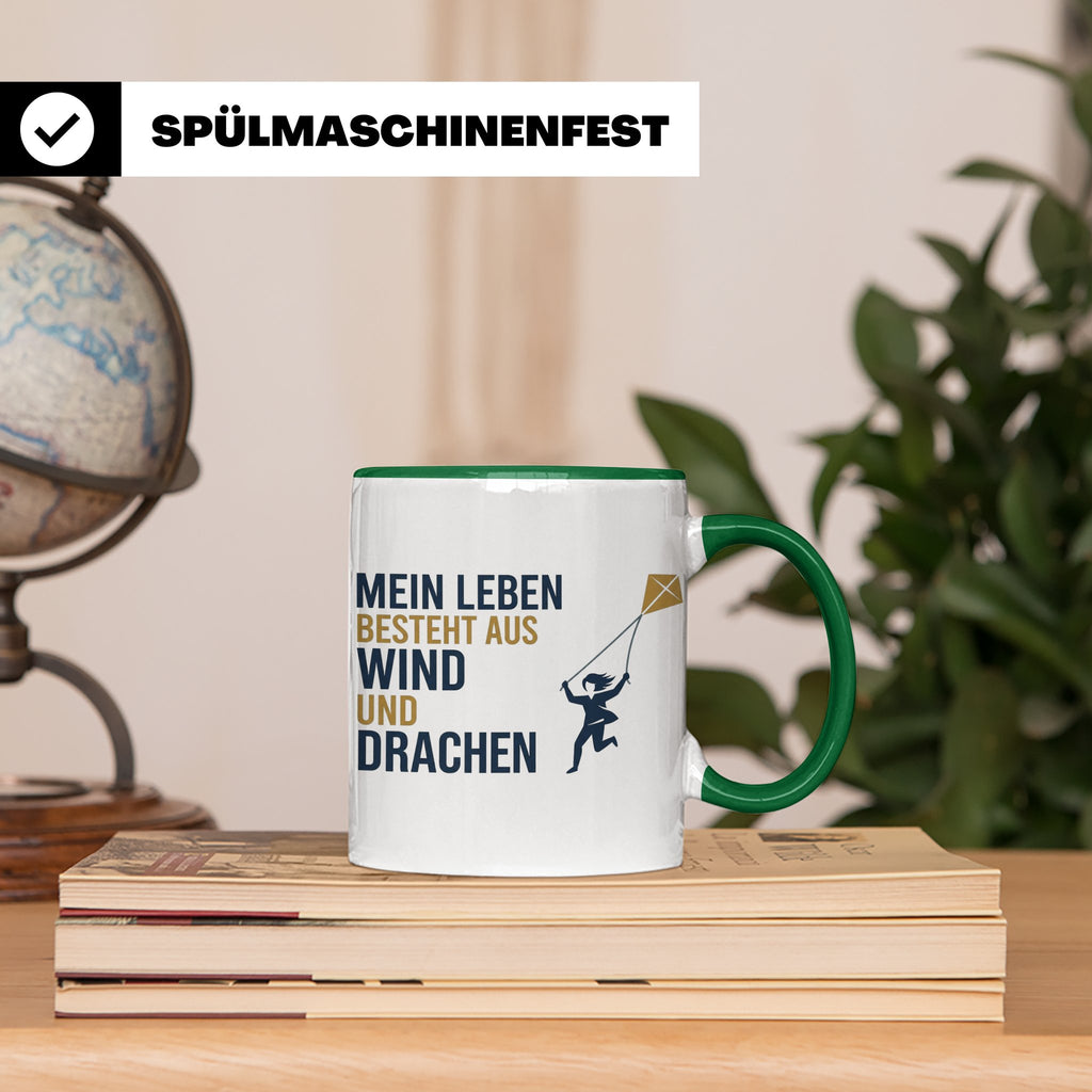 Drachensteigen Tasse mit Spruch Mein Leben besteht aus Wind  – Grün [farbe:grün]