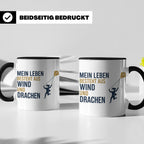 Drachensteigen Tasse mit Spruch Mein Leben besteht aus Wind  – Schwarz [farbe:schwarz]