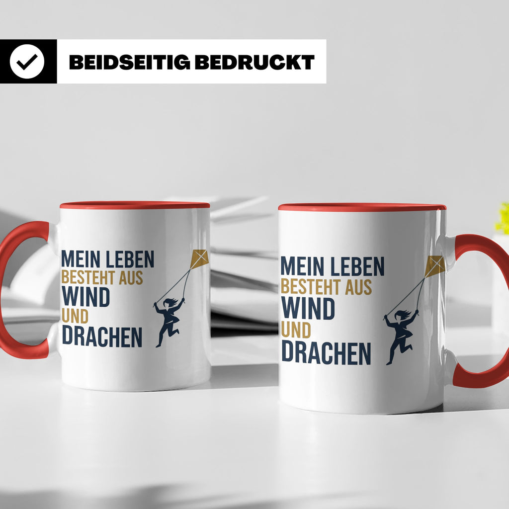 Drachensteigen Tasse mit Spruch Mein Leben besteht aus Wind  – Rot [farbe:rot]