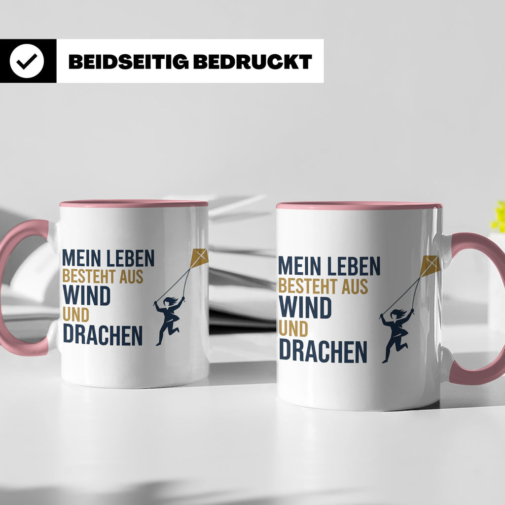 Drachensteigen Tasse mit Spruch Mein Leben besteht aus Wind  – Rosa [farbe:rosa]