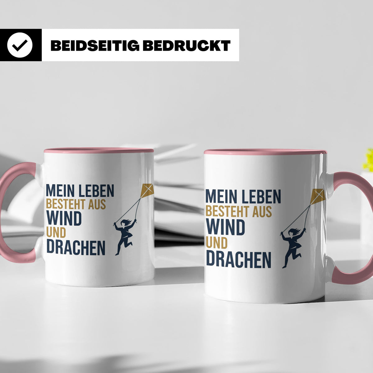 Drachensteigen Tasse mit Spruch Mein Leben besteht aus Wind  – Rosa [farbe:rosa]