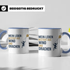 Drachensteigen Tasse mit Spruch Mein Leben besteht aus Wind  – Blau [farbe:blau]
