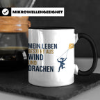 Drachensteigen Tasse mit Spruch Mein Leben besteht aus Wind  – Schwarz [farbe:schwarz]