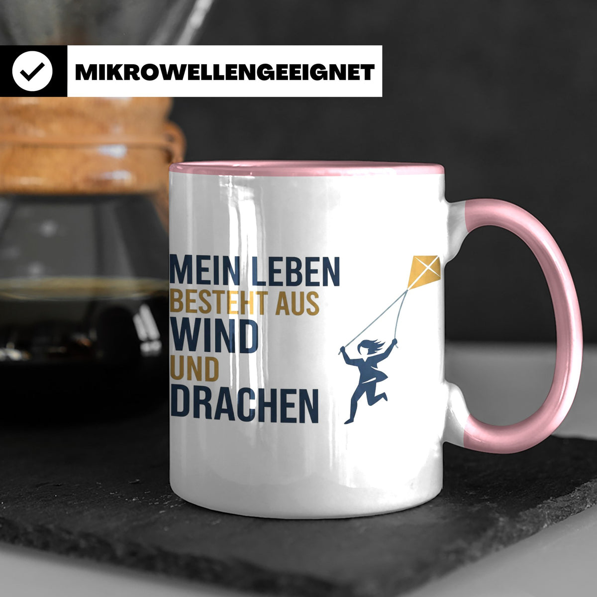Drachensteigen Tasse mit Spruch Mein Leben besteht aus Wind  – Rosa [farbe:rosa]