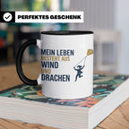 Drachensteigen Tasse mit Spruch Mein Leben besteht aus Wind  – Schwarz [farbe:schwarz]