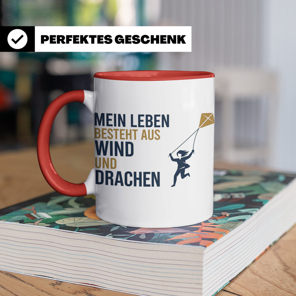 Drachensteigen Tasse mit Spruch Mein Leben besteht aus Wind  – Rot [farbe:rot]