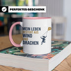 Drachensteigen Tasse mit Spruch Mein Leben besteht aus Wind  – Rosa [farbe:rosa]