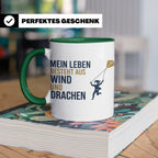Drachensteigen Tasse mit Spruch Mein Leben besteht aus Wind  – Grün [farbe:grün]