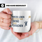 Drachensteigen Tasse mit Spruch Mein Leben besteht aus Wind  – Weiß [farbe:weiß]