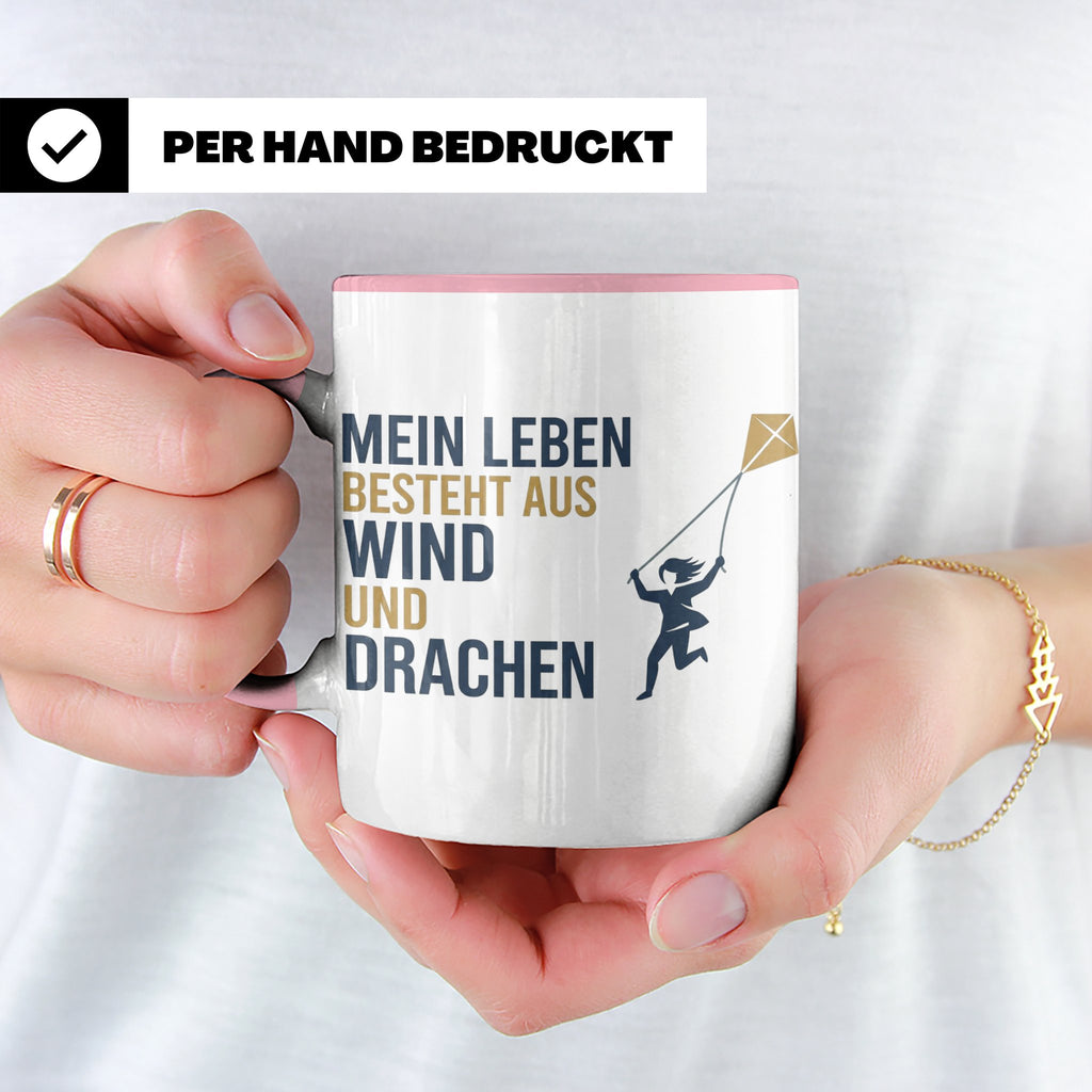 Drachensteigen Tasse mit Spruch Mein Leben besteht aus Wind  – Rosa [farbe:rosa]