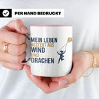 Drachensteigen Tasse mit Spruch Mein Leben besteht aus Wind  – Rosa [farbe:rosa]