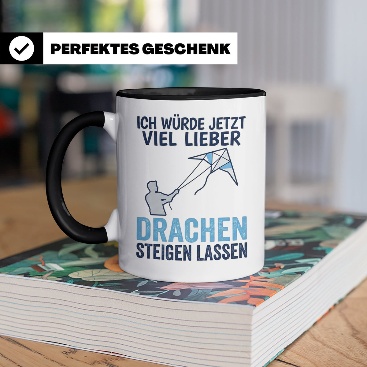 Drachen steigen lassen Tasse für Drachenflieger, lustiger Sp – Schwarz [farbe:schwarz]