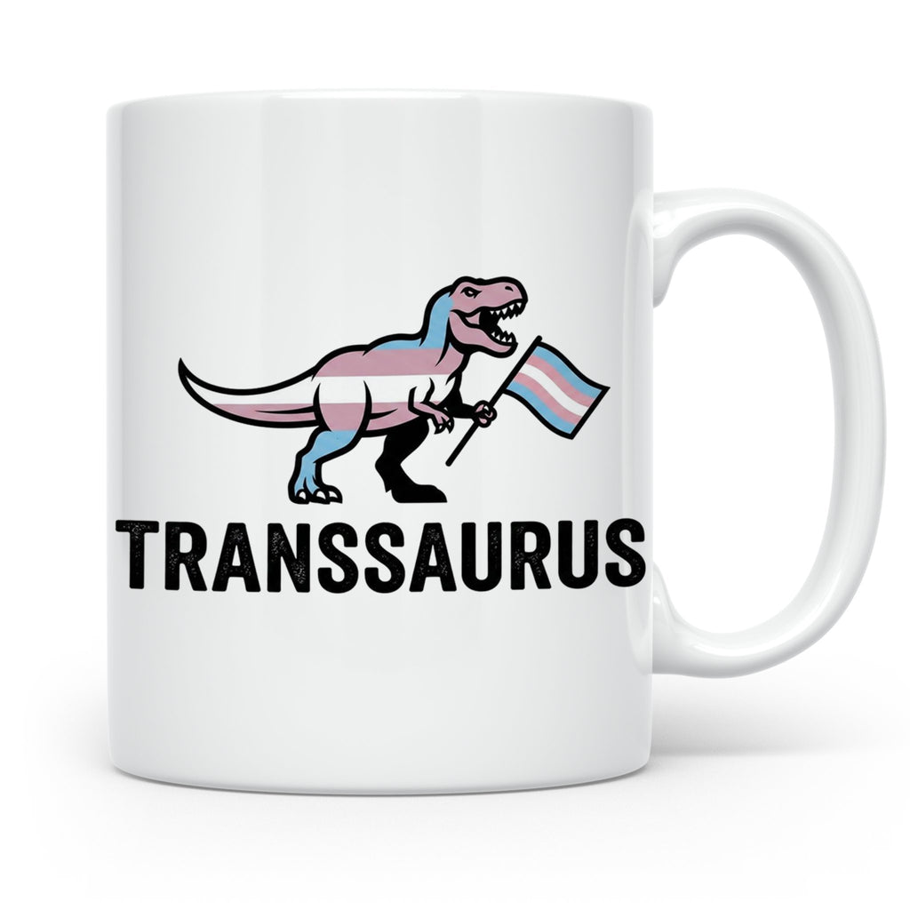 Transsaurus Tasse mit Trans Pride Flagge, LGBTQ Dinosaurier  – Weiß [farbe:weiß]