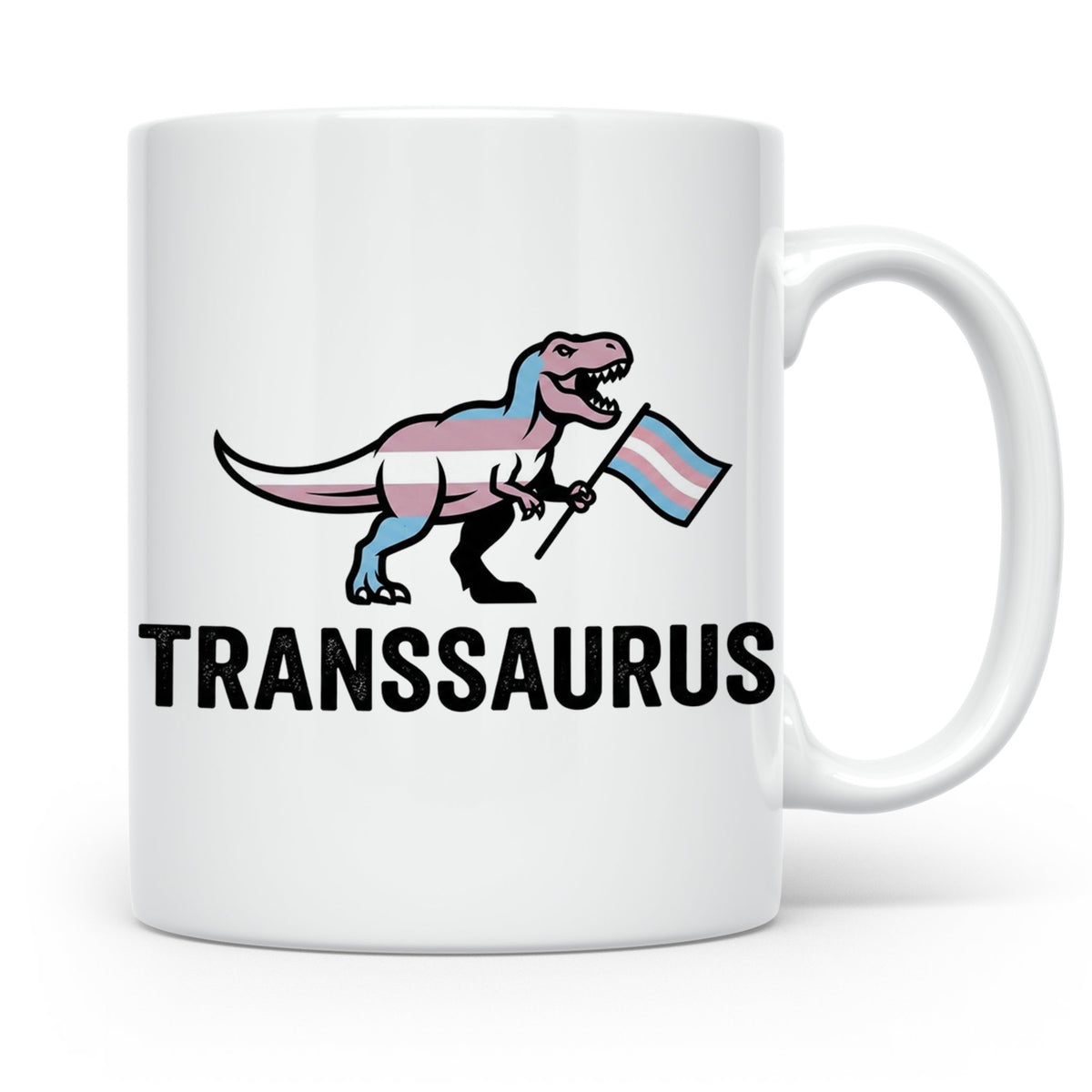 Transsaurus Tasse mit Trans Pride Flagge, LGBTQ Dinosaurier  – Weiß [farbe:weiß]