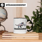 Transsaurus Tasse mit Trans Pride Flagge, LGBTQ Dinosaurier  – Schwarz [farbe:schwarz]