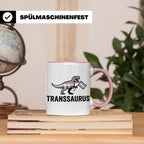 Transsaurus Tasse mit Trans Pride Flagge, LGBTQ Dinosaurier  – Rosa [farbe:rosa]