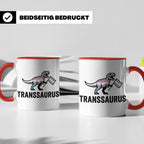 Transsaurus Tasse mit Trans Pride Flagge, LGBTQ Dinosaurier  – Rot [farbe:rot]