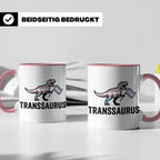 Transsaurus Tasse mit Trans Pride Flagge, LGBTQ Dinosaurier  – Rosa [farbe:rosa]