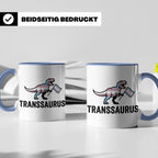 Transsaurus Tasse mit Trans Pride Flagge, LGBTQ Dinosaurier  – Blau [farbe:blau]