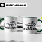 Transsaurus Tasse mit Trans Pride Flagge, LGBTQ Dinosaurier  – Grün [farbe:grün]