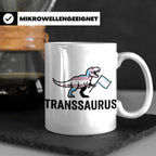 Transsaurus Tasse mit Trans Pride Flagge, LGBTQ Dinosaurier  – Weiß [farbe:weiß]