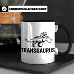 Transsaurus Tasse mit Trans Pride Flagge, LGBTQ Dinosaurier  – Schwarz [farbe:schwarz]