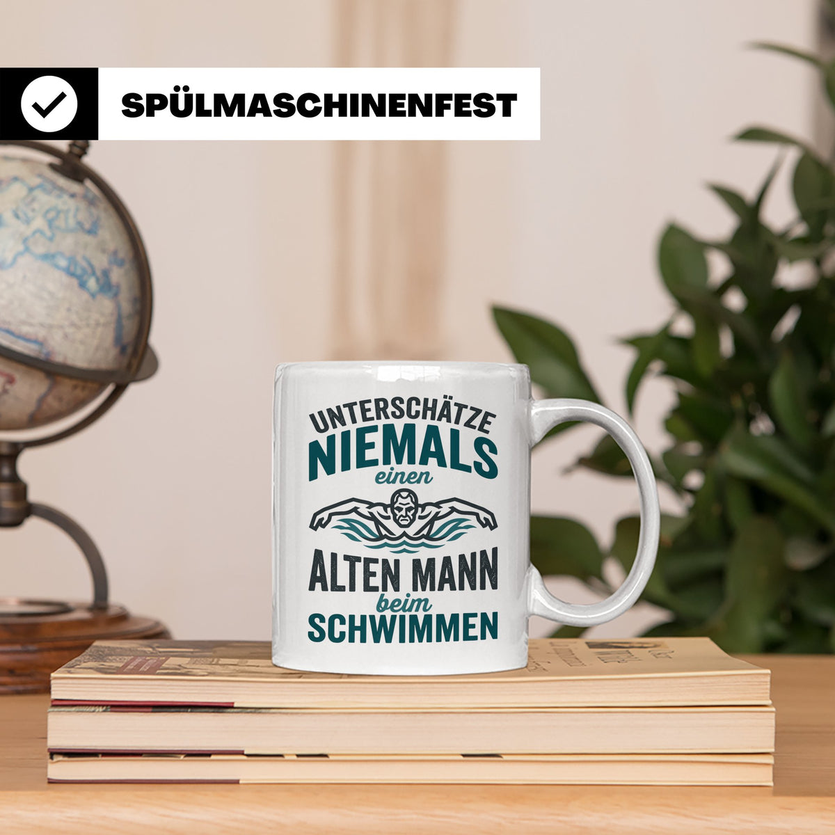 Schwimmer Tasse Alter Mann Spruch Geschenk für Opa Rentner W – Weiß [farbe:weiß]