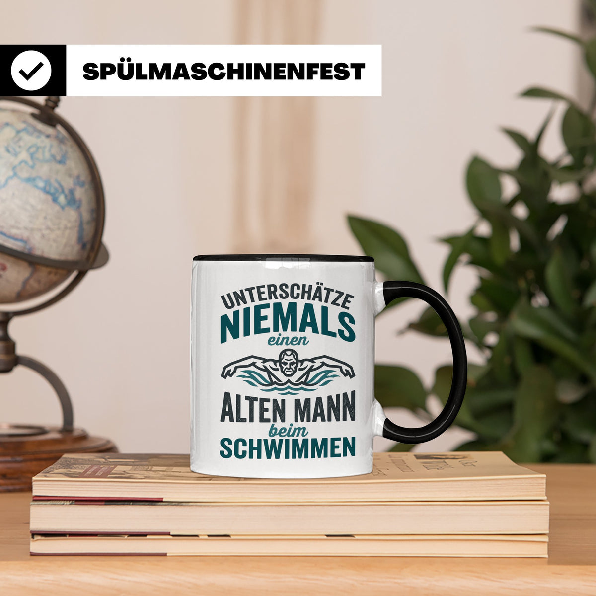 Schwimmer Tasse Alter Mann Spruch Geschenk für Opa Rentner W – Schwarz [farbe:schwarz]