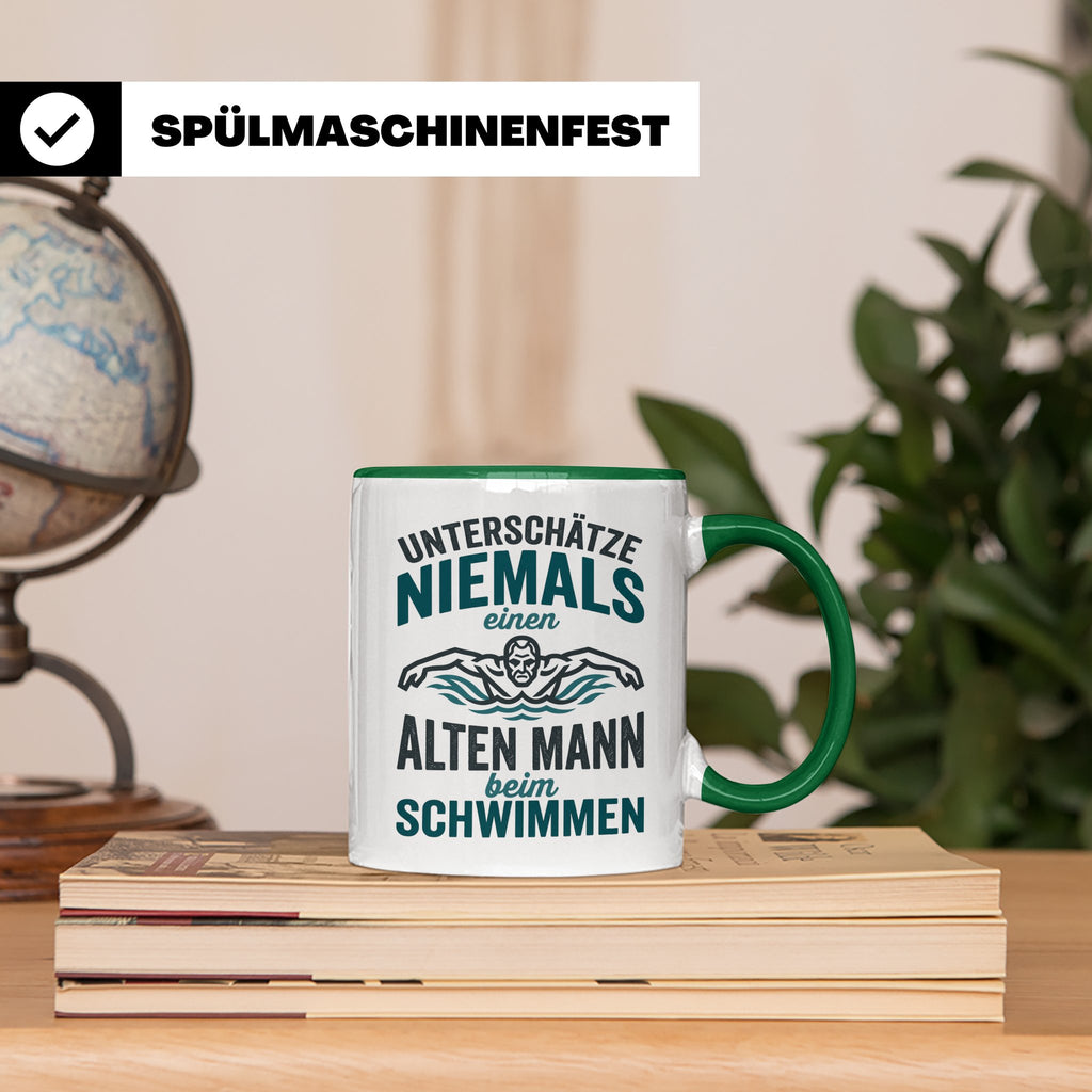 Schwimmer Tasse Alter Mann Spruch Geschenk für Opa Rentner W – Grün [farbe:grün]
