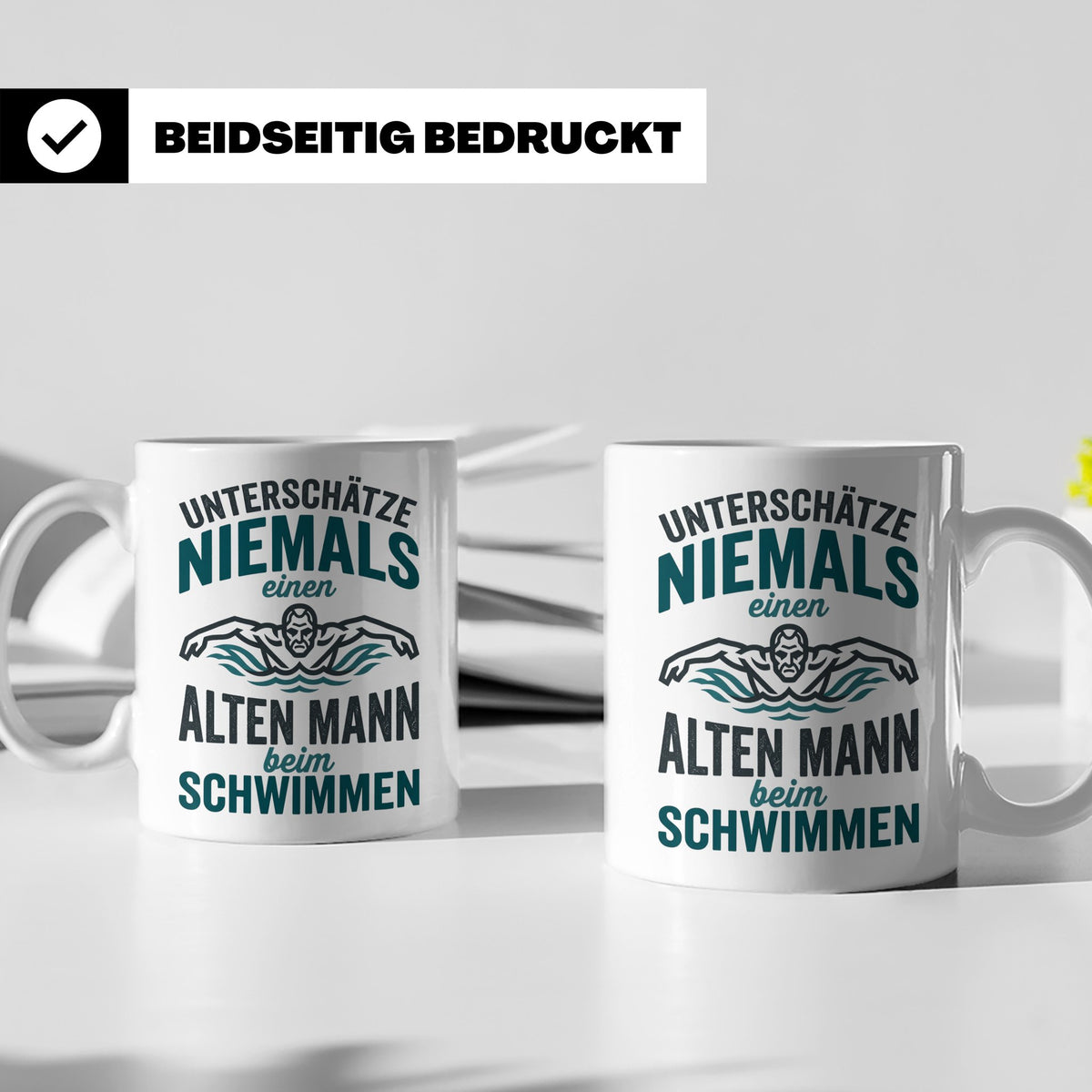 Schwimmer Tasse Alter Mann Spruch Geschenk für Opa Rentner W – Weiß [farbe:weiß]
