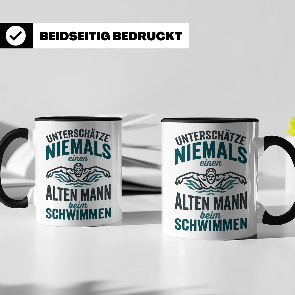 Schwimmer Tasse Alter Mann Spruch Geschenk für Opa Rentner W – Schwarz [farbe:schwarz]
