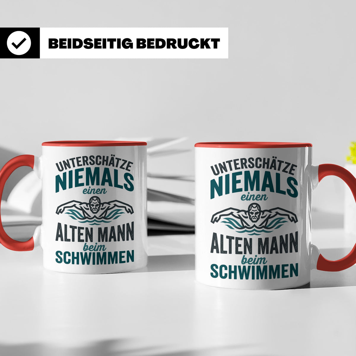 Schwimmer Tasse Alter Mann Spruch Geschenk für Opa Rentner W – Rot [farbe:rot]