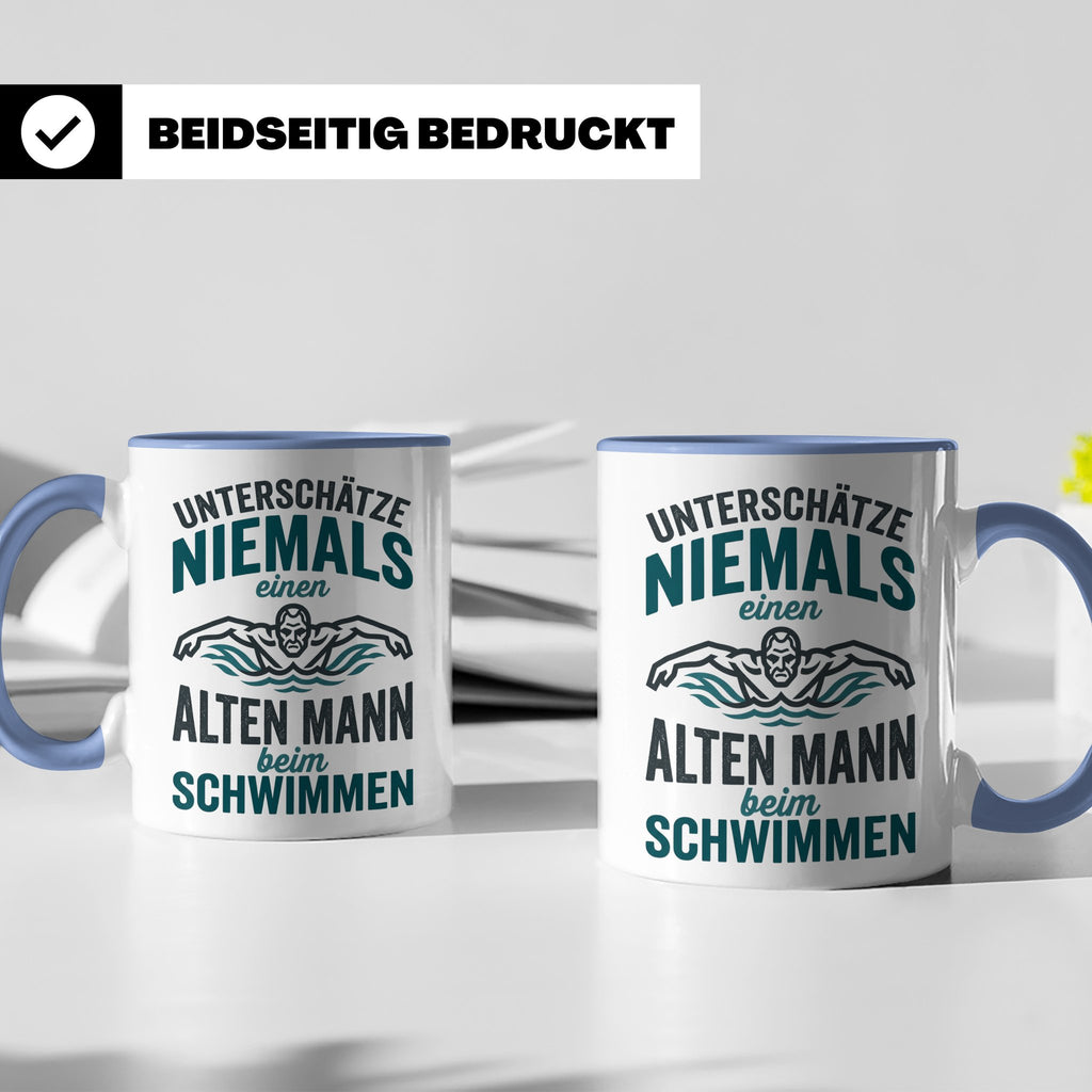 Schwimmer Tasse Alter Mann Spruch Geschenk für Opa Rentner W – Blau [farbe:blau]