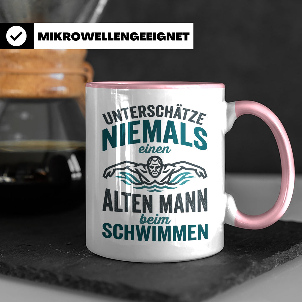 Schwimmer Tasse Alter Mann Spruch Geschenk für Opa Rentner W – Rosa [farbe:rosa]
