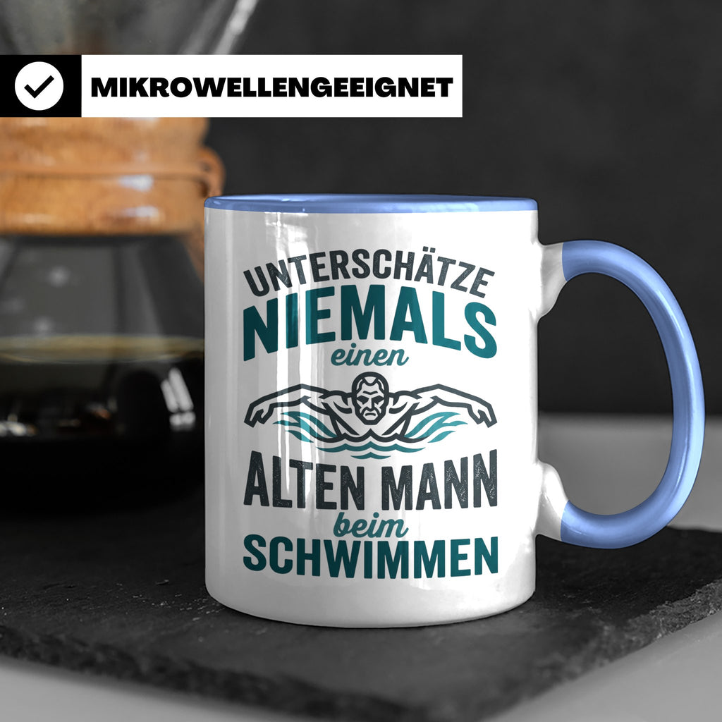 Schwimmer Tasse Alter Mann Spruch Geschenk für Opa Rentner W – Blau [farbe:blau]