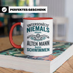 Schwimmer Tasse Alter Mann Spruch Geschenk für Opa Rentner W – Rot [farbe:rot]
