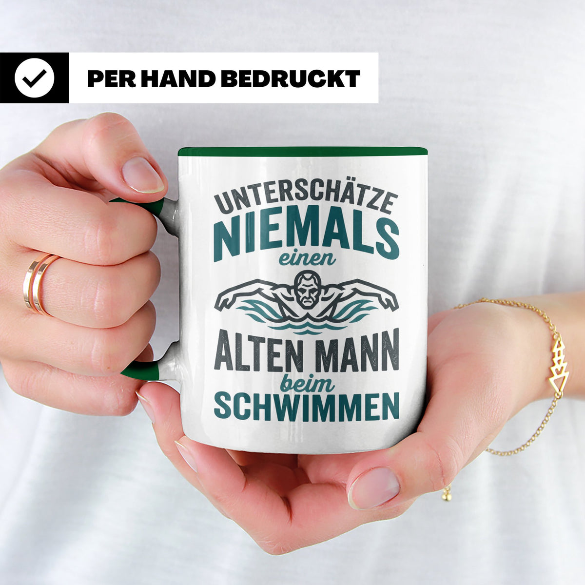 Schwimmer Tasse Alter Mann Spruch Geschenk für Opa Rentner W – Grün [farbe:grün]