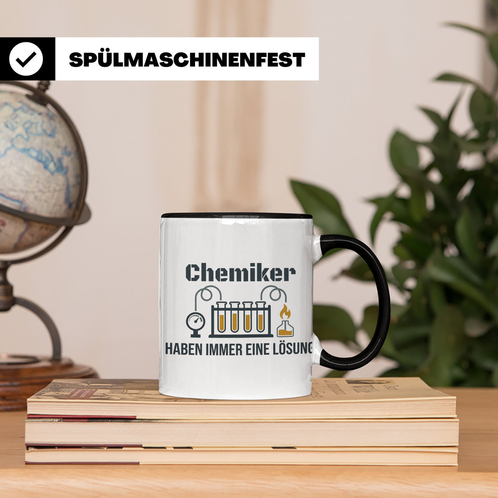 Chemiker Tasse mit Spruch 'Haben immer eine Lösung' Geschenk – Schwarz [farbe:schwarz]