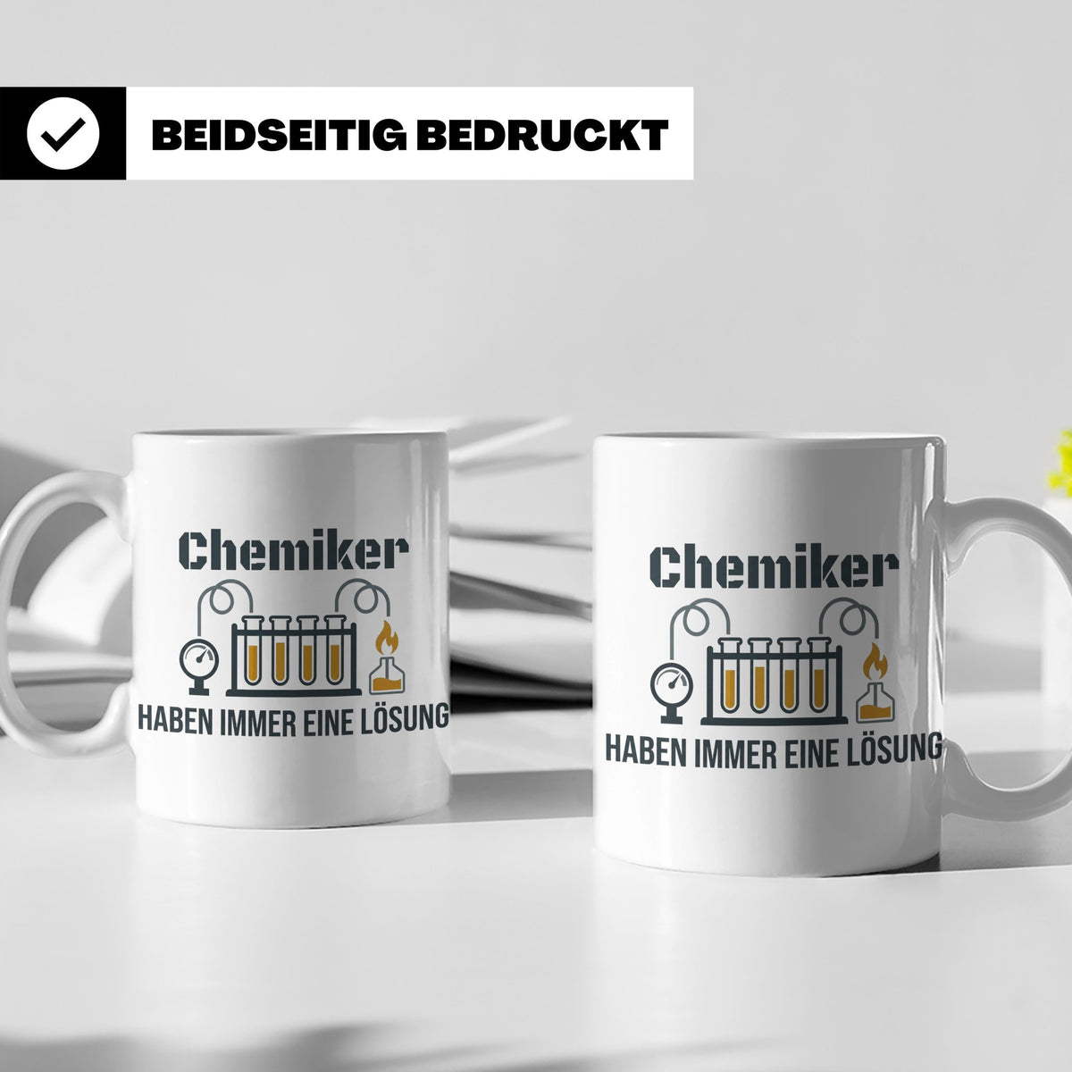 Chemiker Tasse mit Spruch 'Haben immer eine Lösung' Geschenk – Weiß [farbe:weiß]
