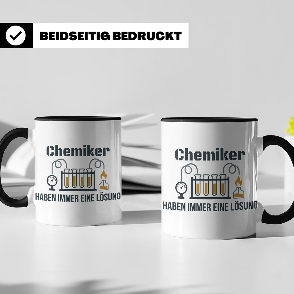 Chemiker Tasse mit Spruch 'Haben immer eine Lösung' Geschenk – Schwarz [farbe:schwarz]