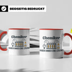 Chemiker Tasse mit Spruch 'Haben immer eine Lösung' Geschenk – Rot [farbe:rot]