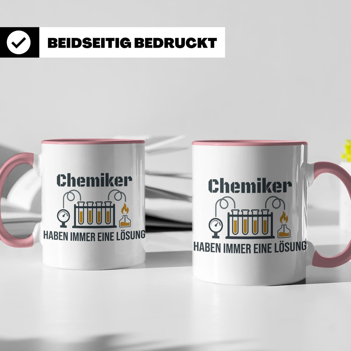 Chemiker Tasse mit Spruch 'Haben immer eine Lösung' Geschenk – Rosa [farbe:rosa]