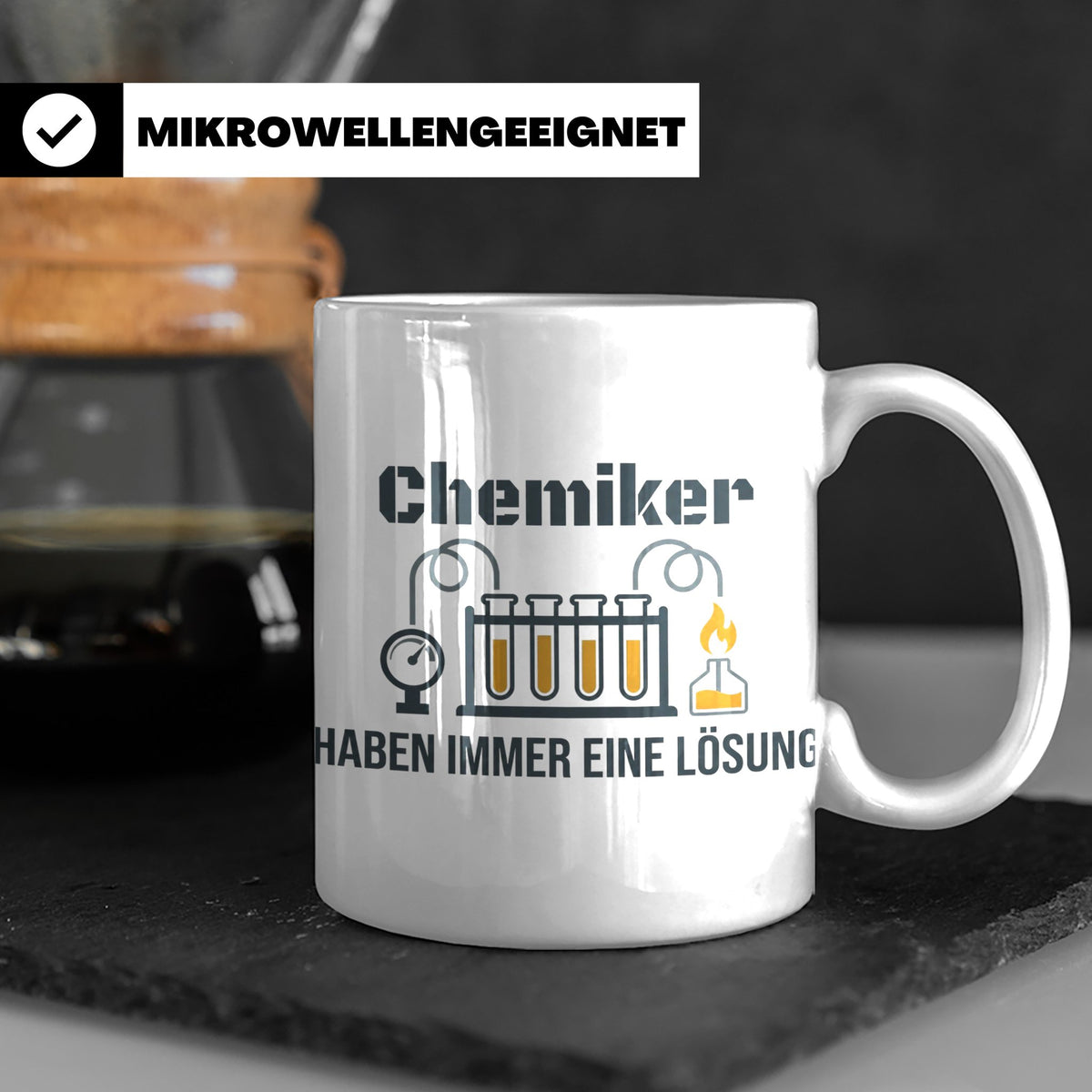 Chemiker Tasse mit Spruch 'Haben immer eine Lösung' Geschenk – Weiß [farbe:weiß]