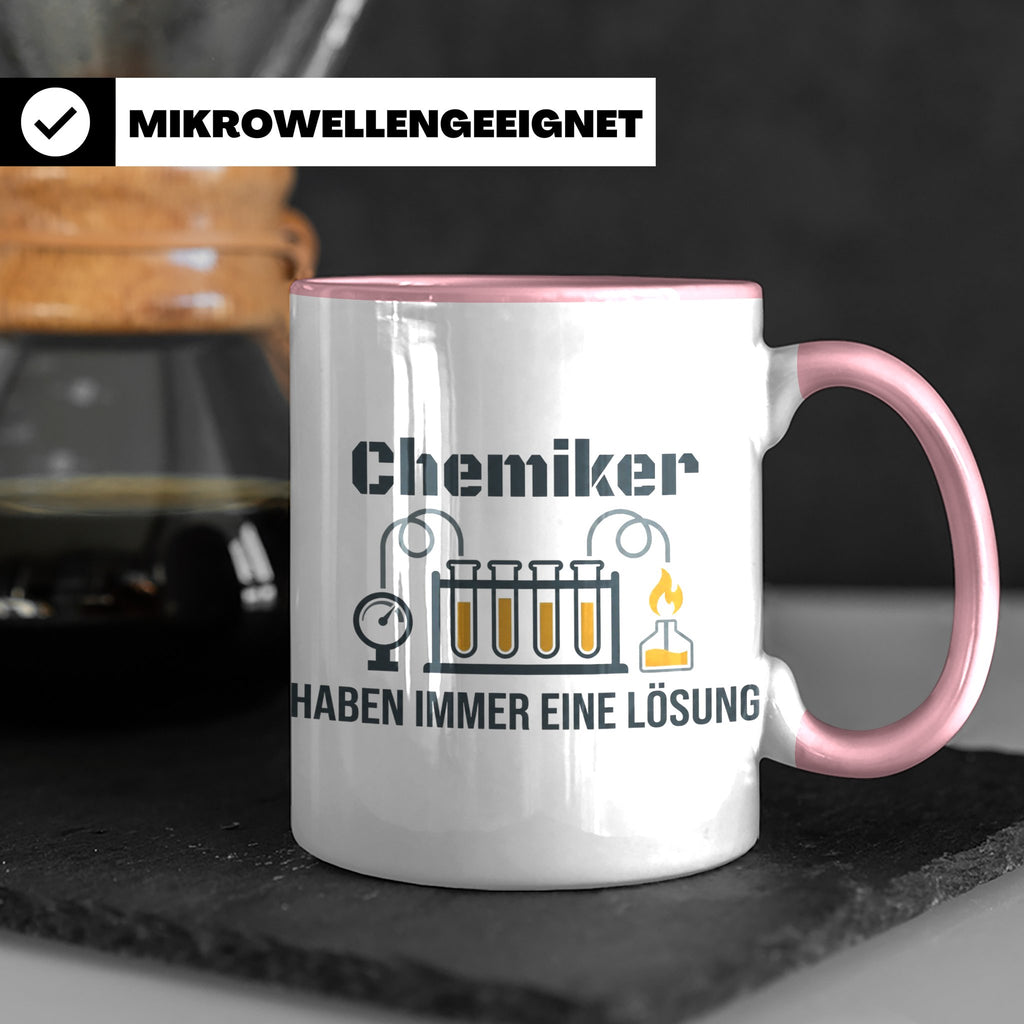 Chemiker Tasse mit Spruch 'Haben immer eine Lösung' Geschenk – Rosa [farbe:rosa]