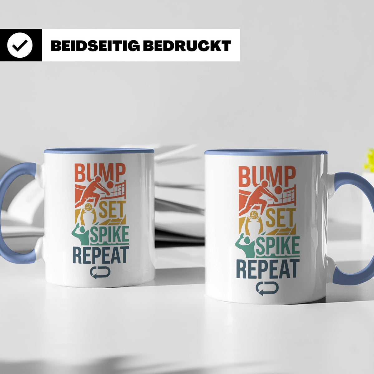 Volleyball Tasse Bump Set Spike Repeat Spruch für Volleyball – Blau [farbe:blau]